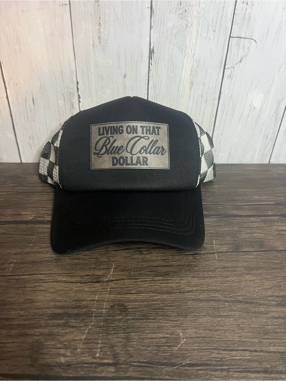 Living On That Blue Collar Dollar Black Trucker Cap
